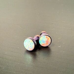 Anatometal 8g Purple Titanium Plugs - White Opal